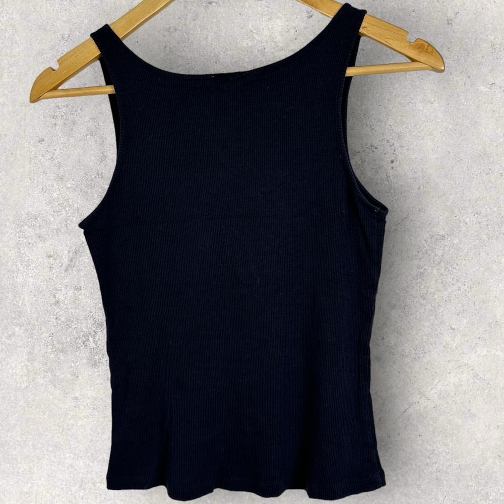 Sezane Navy Blue Kira Ribbed Tank Top Organic Cotton Lyocell Size XS Minimalist - Picture 11 of 12